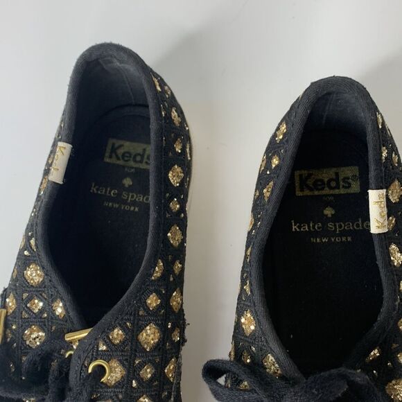Keds by Kate Spade black woven gold glitter sneakers - Picture 6 of 10